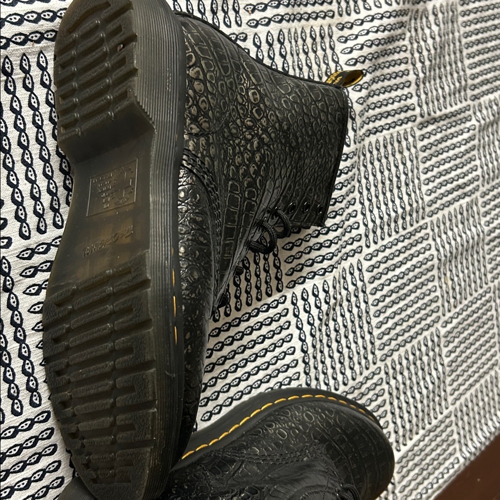 Dr. Martens Black Croc-Embossed Lace-Up Women's Boots - Picture 6 of 7